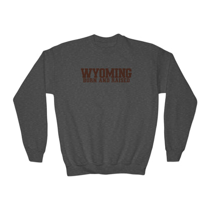 Wyoming Born and Raised Minimal Western Unisex Youth Crewneck Sweatshirt Graphic