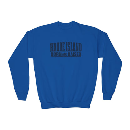 Rhode Island Born and Raised Minimal New England Heritage Unisex Youth Crewneck Sweatshirt Graphic