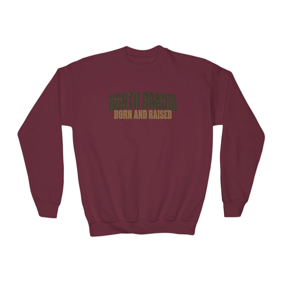 North Dakota Born and Raised Minimal Great Plains Unisex Youth Crewneck Sweatshirt Graphic