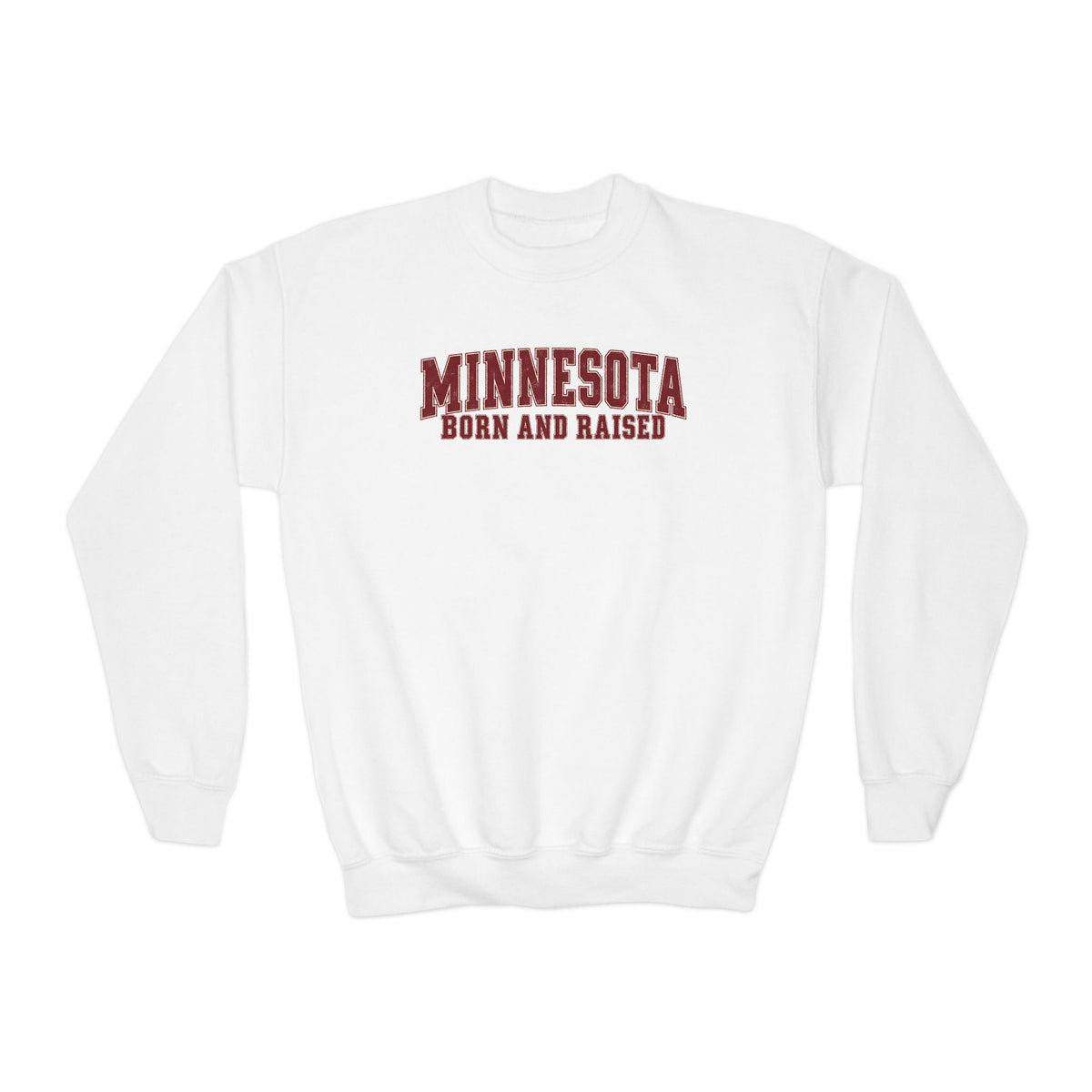 Minnesota Born and Raised Vintage Collegiate Unisex Youth Crewneck Sweatshirt Graphic