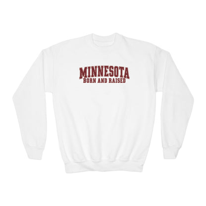 Minnesota Born and Raised Vintage Collegiate Unisex Youth Crewneck Sweatshirt Graphic
