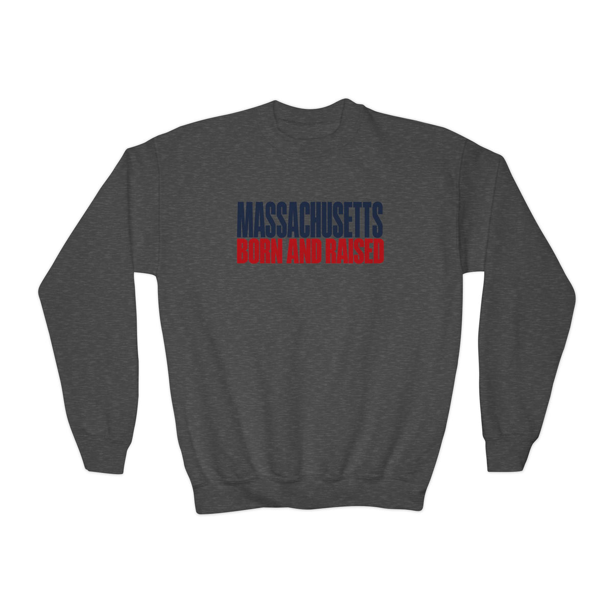 Massachusetts Born and Raised Modern Streetwear Unisex Youth Crewneck Sweatshirt