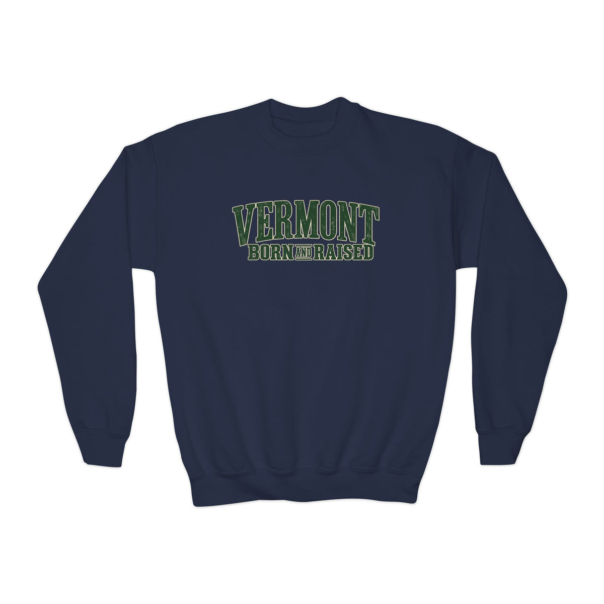 Vermont Born and Raised Premium Vermont Heritage Unisex Youth Crewneck Sweatshirt