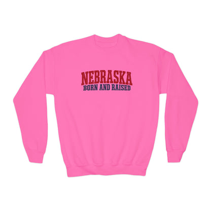 Nebraska Born and Raised Rugged Workwear Unisex Youth Crewneck Sweatshirt Graphic