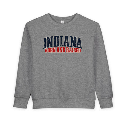 Indiana Born and Raised Midwest Americana Unisex Toddler Sweatshirt