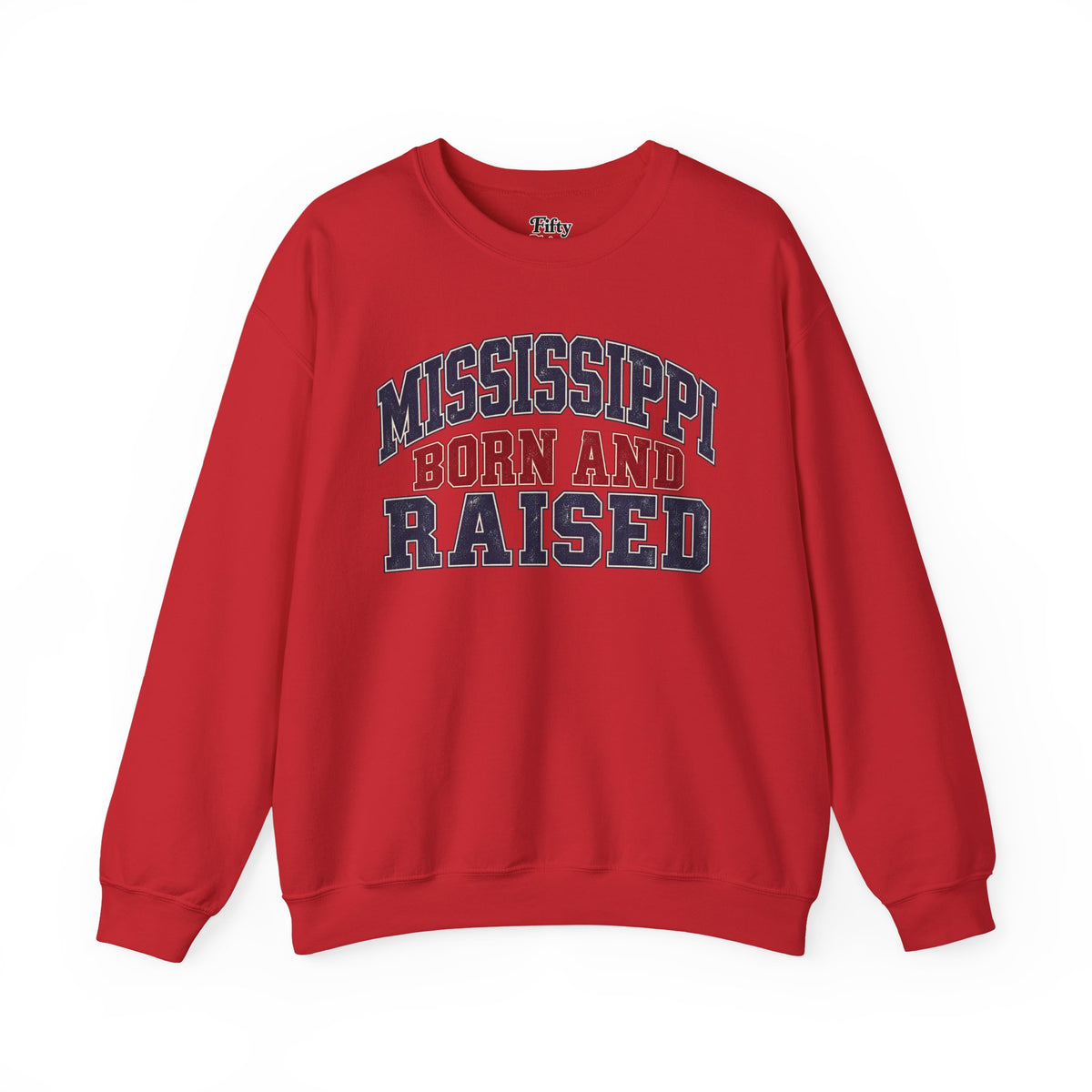 Mississippi Born and Raised Unisex Crewneck Sweatshirt State Name Graphic