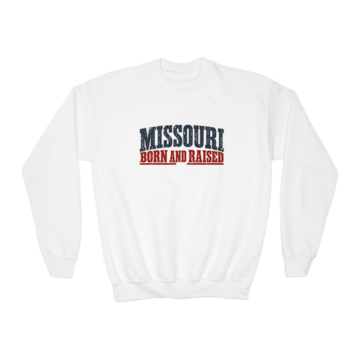 Missouri Born and Raised Old-School Americana Unisex Youth Crewneck Sweatshirt Graphic