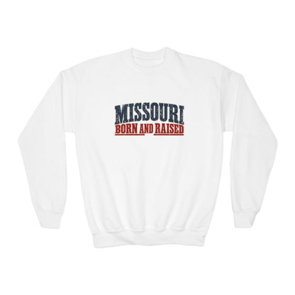 Missouri Born and Raised Old-School Americana Unisex Youth Crewneck Sweatshirt Graphic