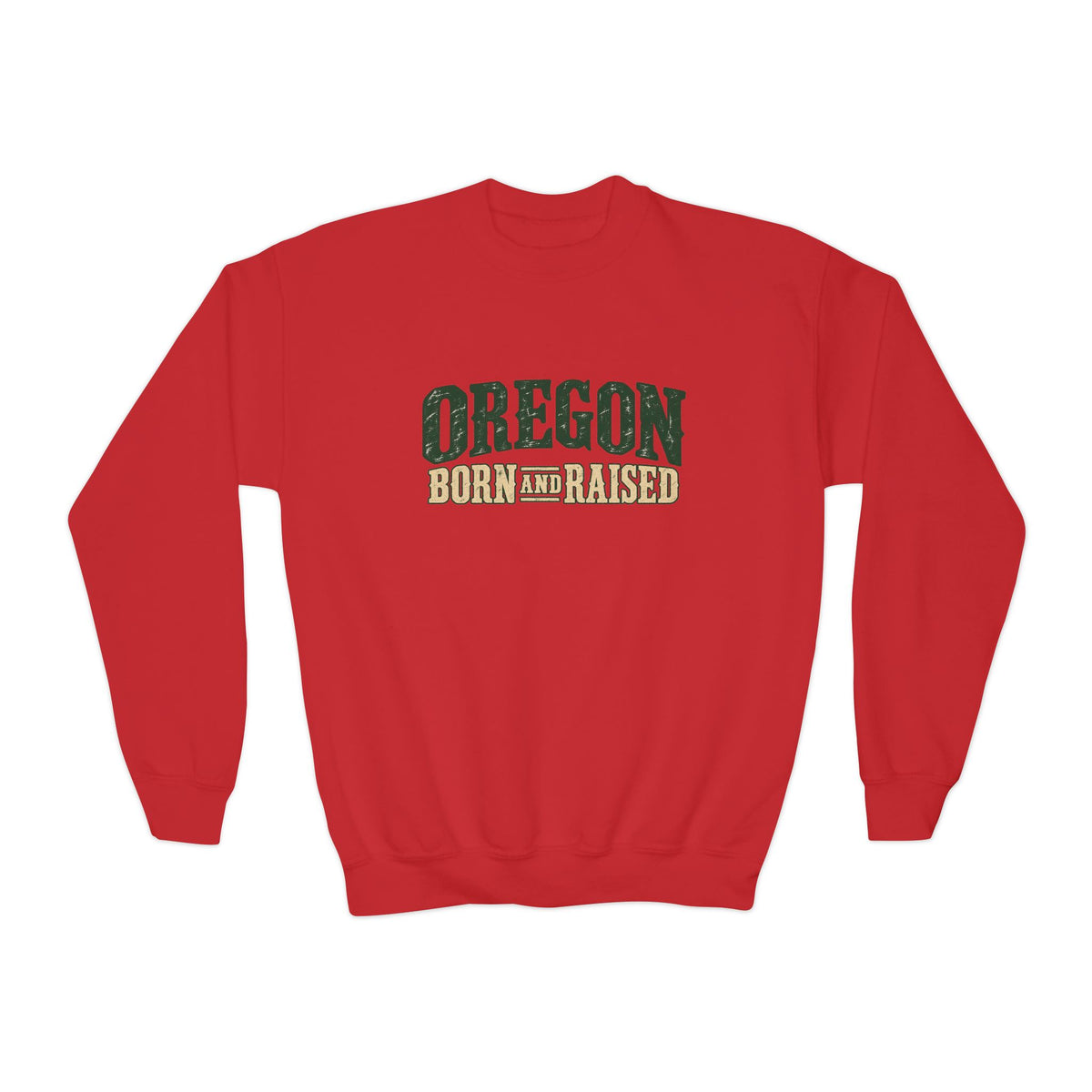 Oregon Born and Raised Rustic Pacific Northwest Unisex Youth Crewneck Sweatshirt Graphic