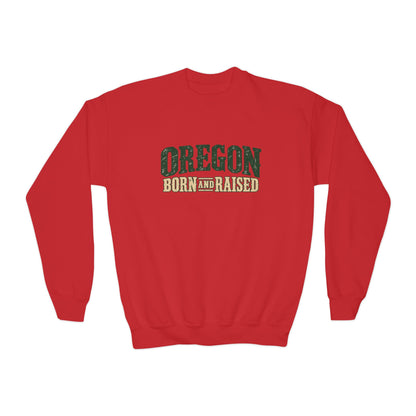 Oregon Born and Raised Rustic Pacific Northwest Unisex Youth Crewneck Sweatshirt Graphic