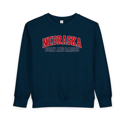 Nebraska Born and Raised Premium Collegiate Unisex Toddler Sweatshirt Graphic
