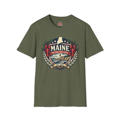 Maine Heritage Badge Unisex Softstyle T Shirt State Pride Graphic Tee Collections FS03