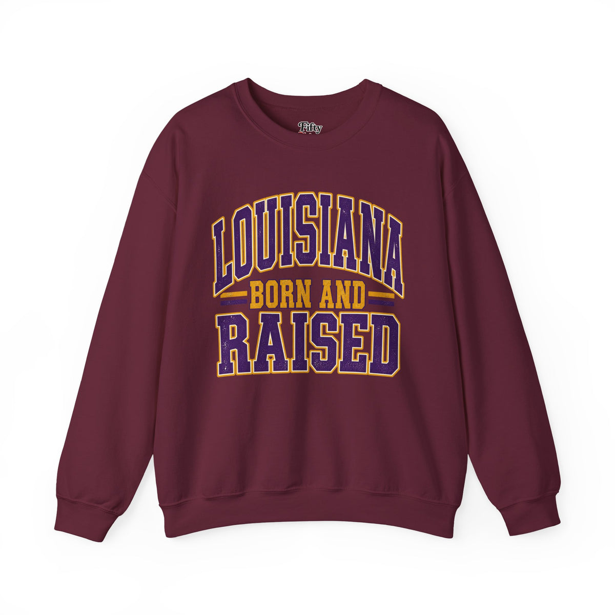 Louisiana Born and Raised Unisex Crewneck Sweatshirt State Name Graphic
