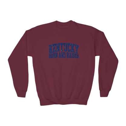 Kentucky Born and Raised Bold Athletic Unisex Youth Crewneck Sweatshirt Graphic
