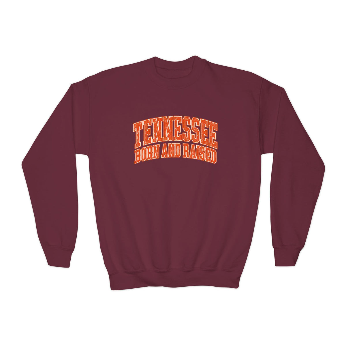 Tennessee Born and Raised Southern Collegiate Unisex Youth Crewneck Sweatshirt Graphic