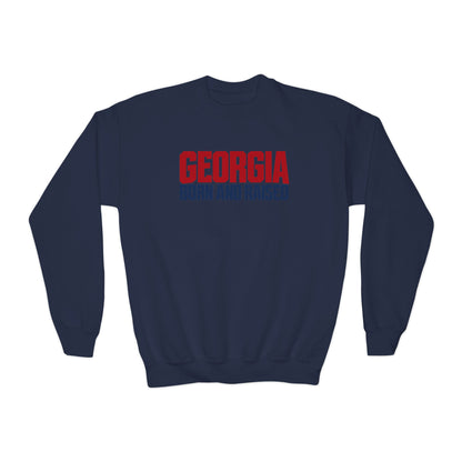 Georgia Born and Raised Modern Southern Streetwear Unisex Youth Crewneck Sweatshirt