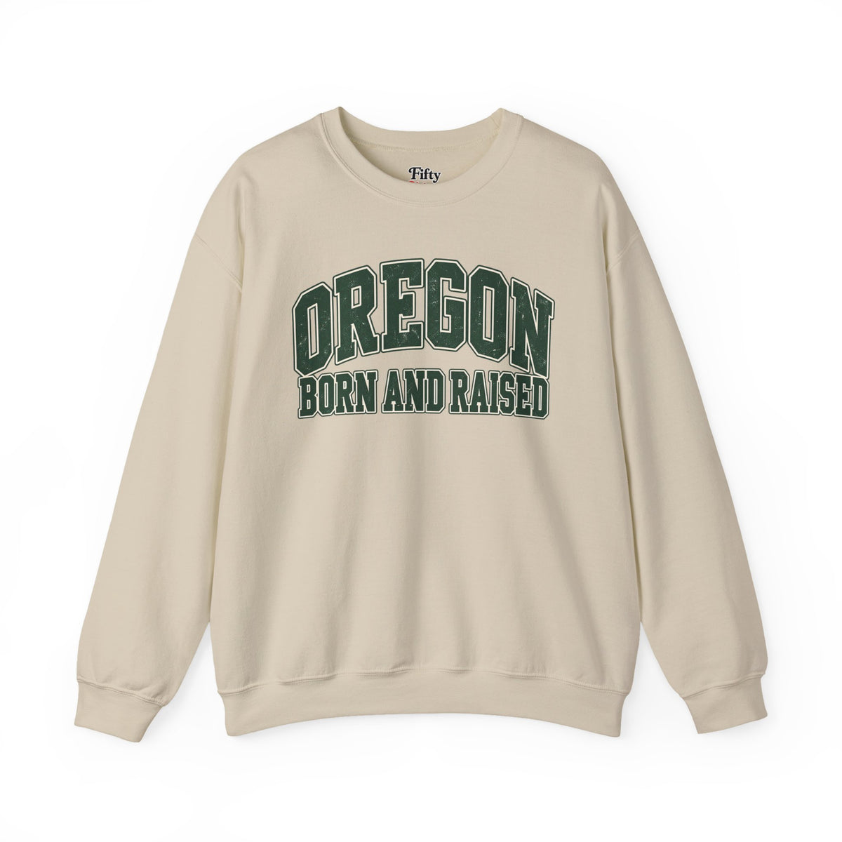 Oregon Born and Raised Unisex Crewneck Sweatshirt State Name Graphic