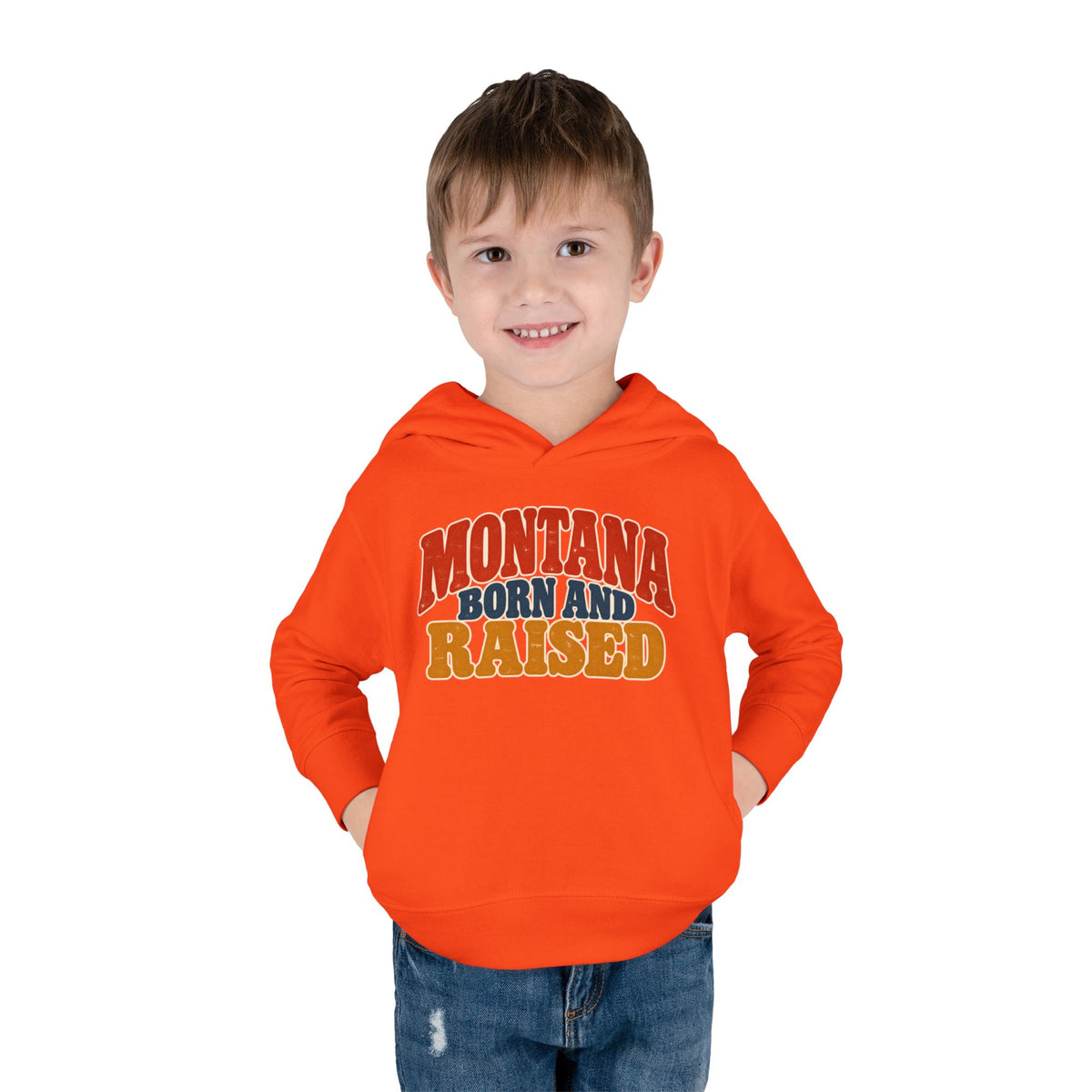 Montana Born and Raised Retro 1970s Unisex Toddler Pullover Fleece Hoodie