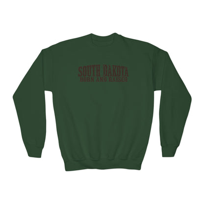 South Dakota Born and Raised Western Heritage Unisex Youth Crewneck Sweatshirt Graphic
