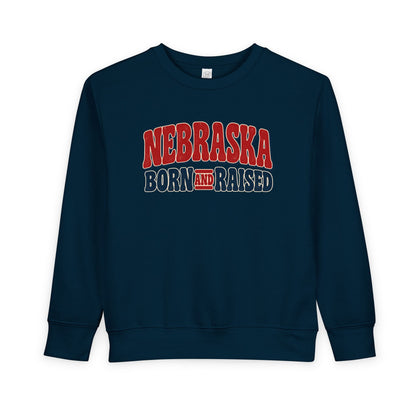 Nebraska Born and Raised Retro 1970s Unisex Toddler Sweatshirt Graphic