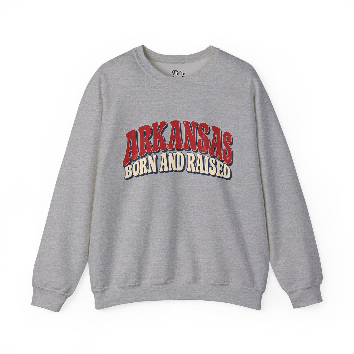 Arkansas Born and Raised Retro 1970s Americana Unisex Sweatshirt Graphic