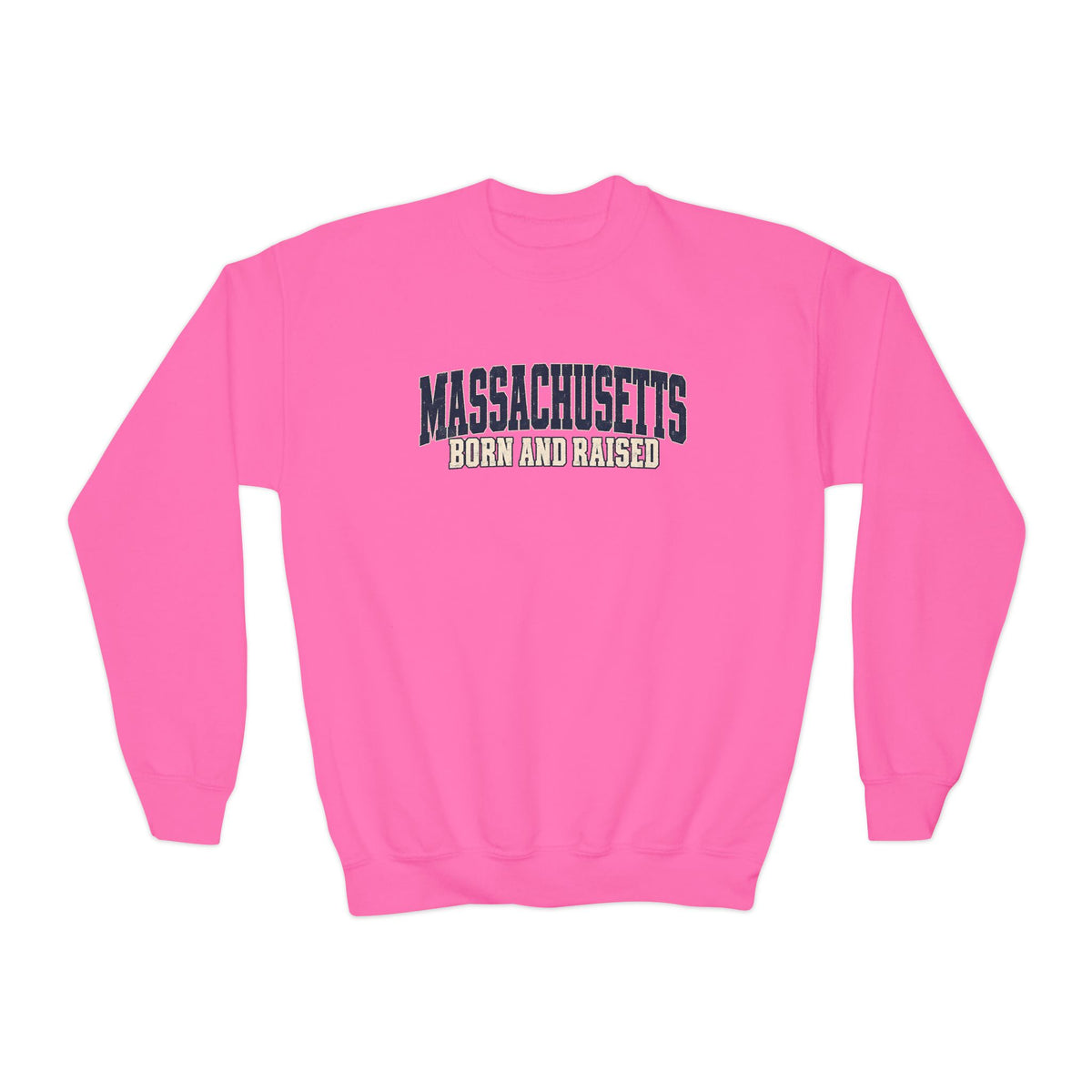Massachusetts Born and Raised Rugged Heritage Unisex Youth Crewneck Sweatshirt