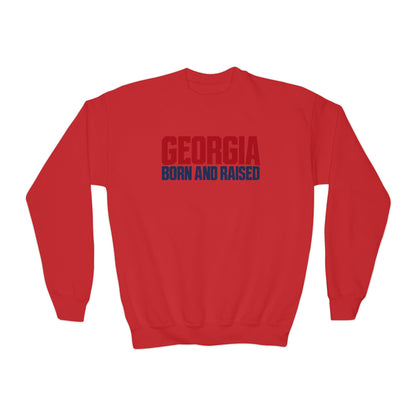 Georgia Born and Raised Modern Southern Streetwear Unisex Youth Crewneck Sweatshirt