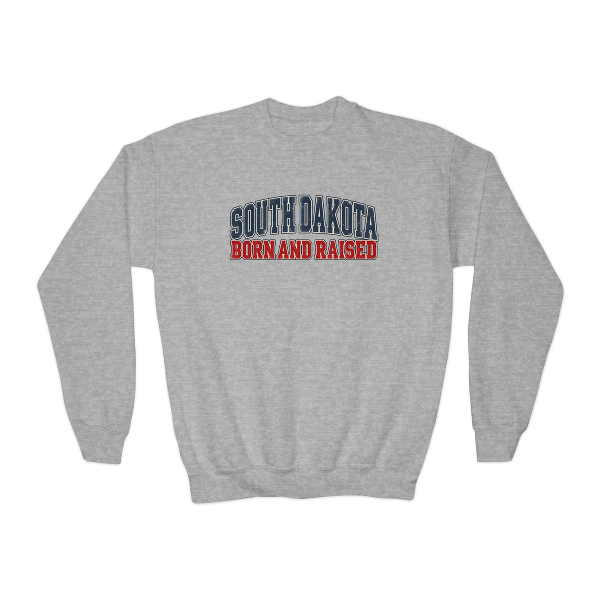 South Dakota Born and Raised Vintage Athletic Unisex Youth Crewneck Sweatshirt Graphic