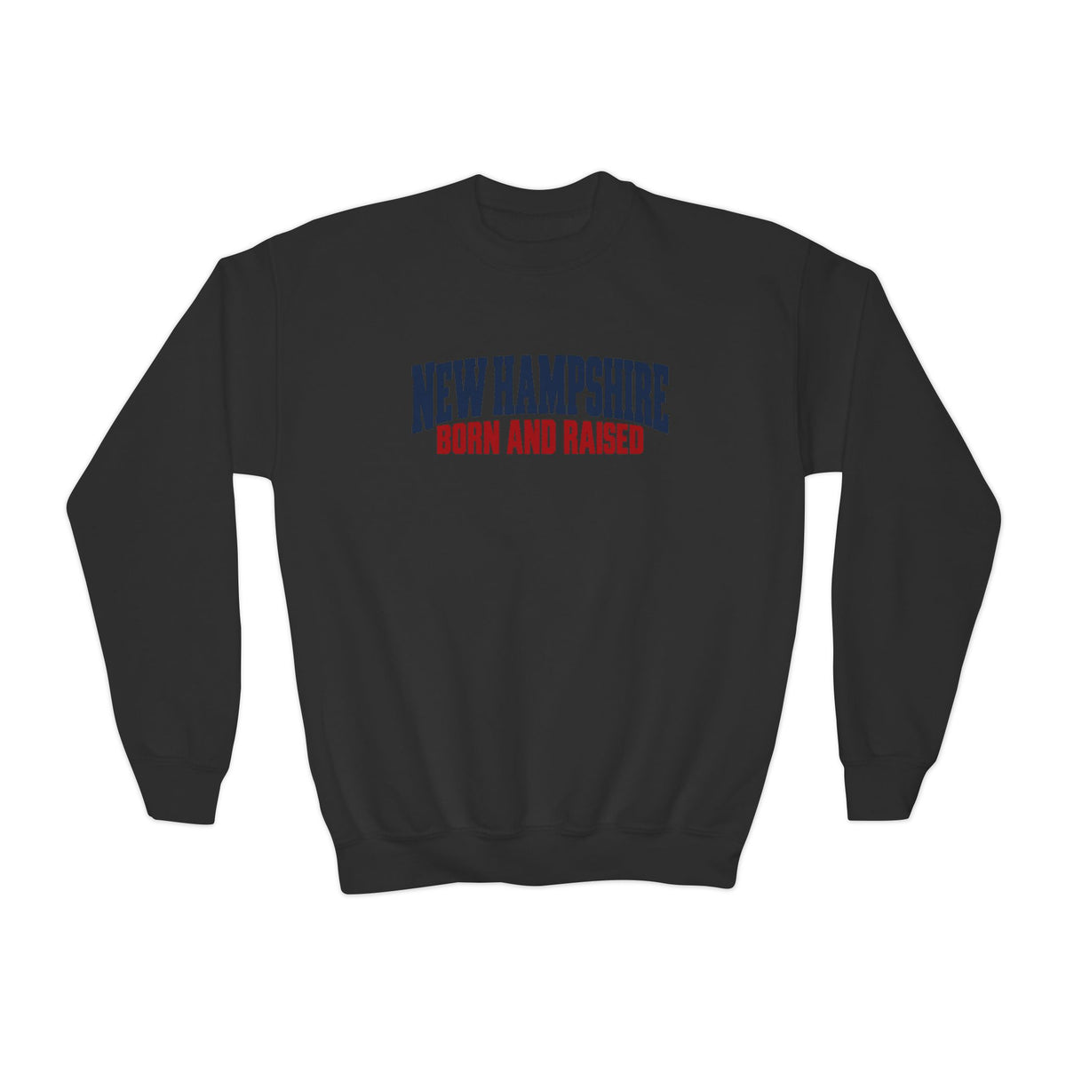 New Hampshire Born and Raised Modern Streetwear Unisex Youth Crewneck Sweatshirt Graphic
