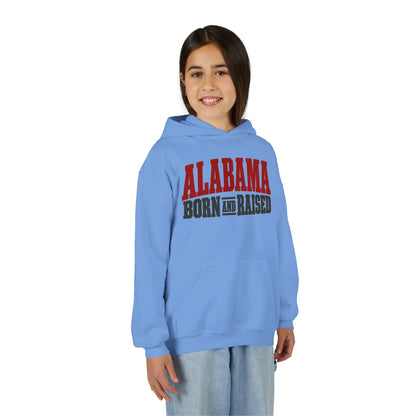 Alabama Born and Raised Rugged Workwear Unisex Youth Heavy Blend Hooded Sweatshirt Graphic