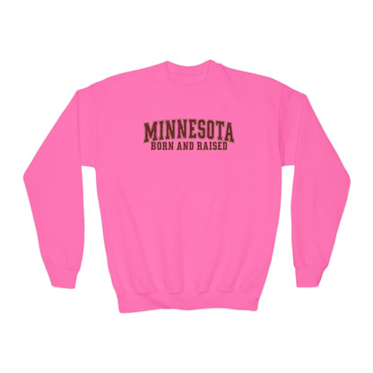 Minnesota Born and Raised Vintage Collegiate Unisex Youth Crewneck Sweatshirt Graphic