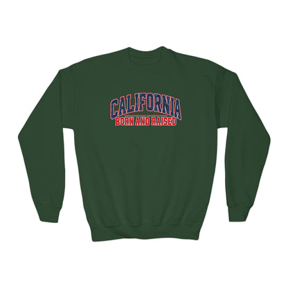 California Born and Raised Vintage Collegiate Unisex Youth Crewneck  Sweatshirt Graphic
