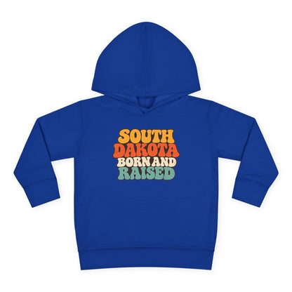 South Dakota Born and Raised Retro 1970s Unisex Toddler Pullover Fleece Hoodie