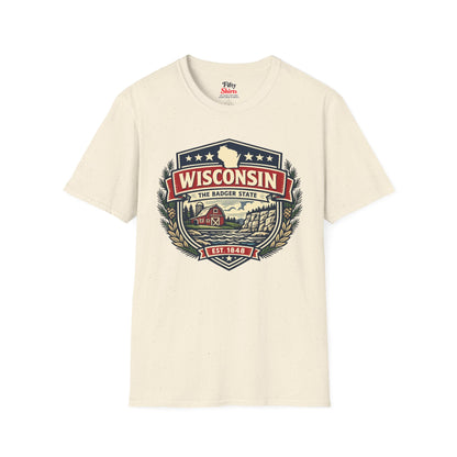 Wisconsin Heritage Badge Unisex Softstyle T Shirt State Pride Graphic Tee Collections FS03