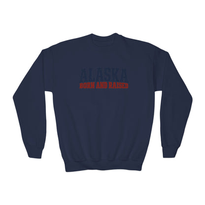 Alaska Born and Raised Bold Northern Workwear Unisex Youth Crewneck Sweatshirt Graphic