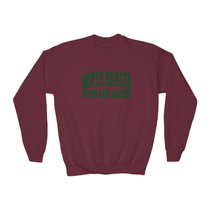 North Dakota Born and Raised Vintage Collegiate Unisex Youth Crewneck Sweatshirt Graphic