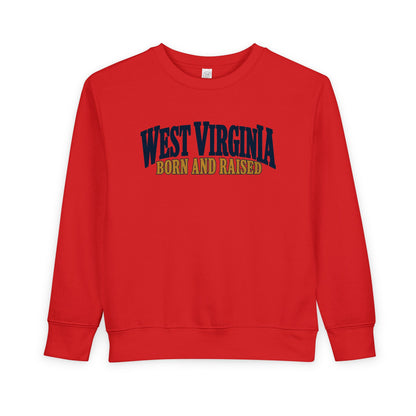 West Virginia Born and Raised Heritage Serif Unisex Toddler Sweatshirt