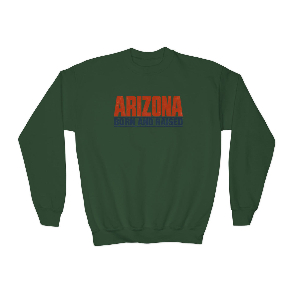 Arizona Born and Raised Modern Streetwear Unisex Youth Crewneck Sweatshirt Graphic