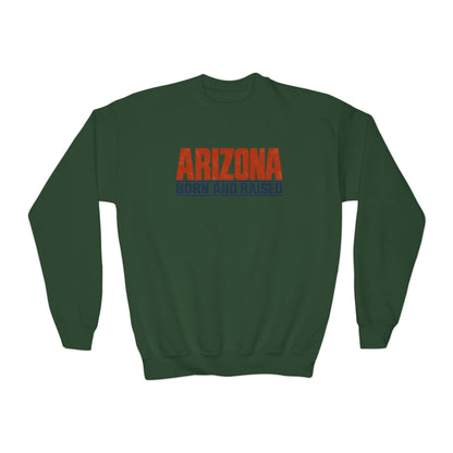 Arizona Born and Raised Modern Streetwear Unisex Youth Crewneck Sweatshirt Graphic