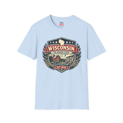 Wisconsin Heritage Badge Unisex Softstyle T Shirt State Pride Graphic Tee Collections FS03