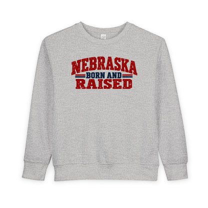 Nebraska Born and Raised Vintage Farmhouse Unisex Toddler Sweatshirt Graphic