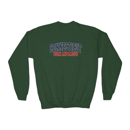 Connecticut Born and Raised Retro Collegiate Unisex Youth Crewneck Sweatshirt