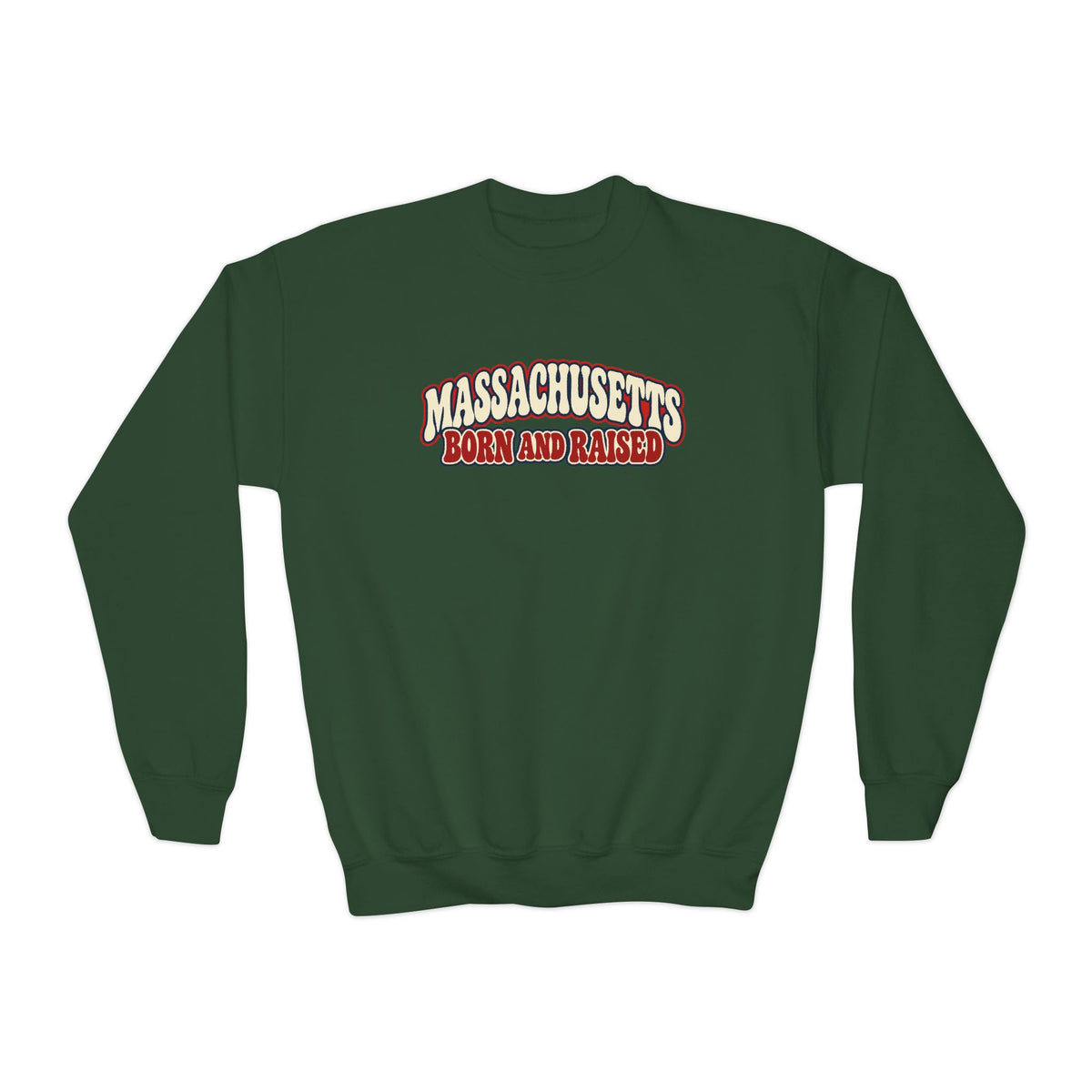 Massachusetts Born and Raised Retro 1970s Unisex Youth Crewneck Sweatshirt