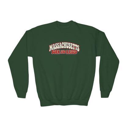 Massachusetts Born and Raised Retro 1970s Unisex Youth Crewneck Sweatshirt