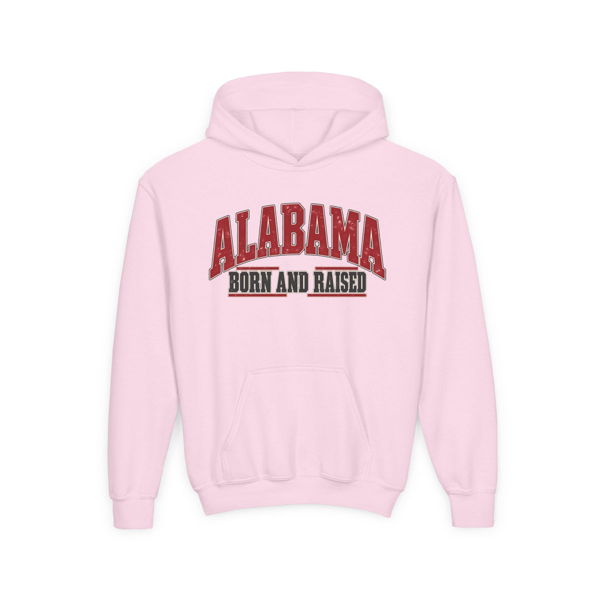 Alabama Born and Raised Bold Southern Americana Unisex Youth Heavy Blend Hooded Sweatshirt Graphic