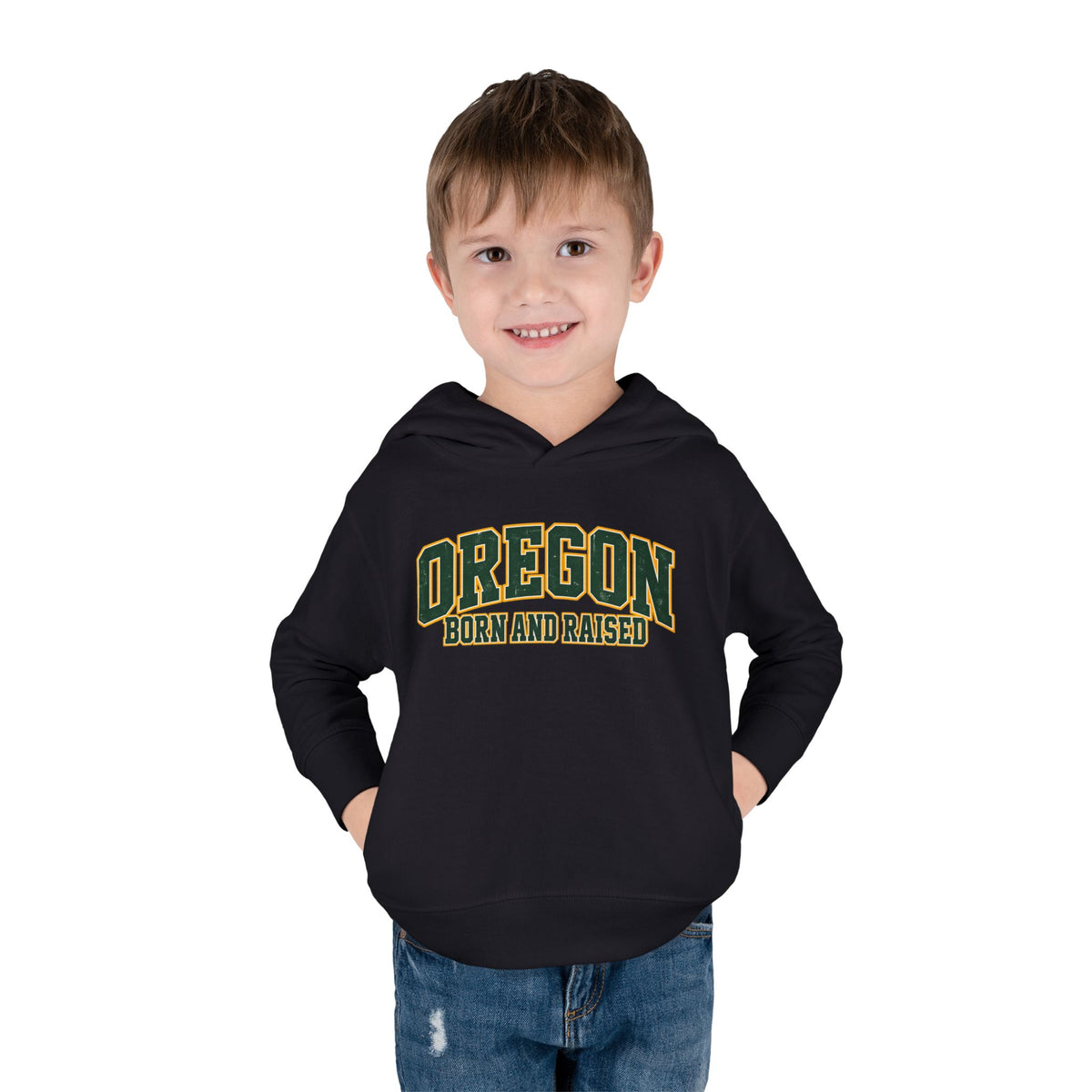 Oregon Born and Raised Old-School Athletic Unisex Toddler Pullover Fleece Hoodie