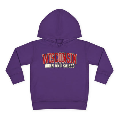 Wisconsin Born and Raised Classic Collegiate Unisex Toddler Pullover Fleece Hoodie