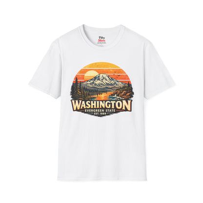 Washington Mountain Sunset Unisex Softstyle T Shirt State Pride Graphic Tee Collections FS03