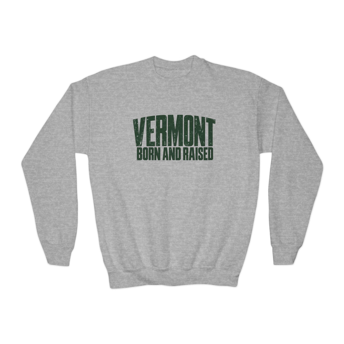 Vermont Born and Raised Modern New England Streetwear Unisex Youth Crewneck Sweatshirt