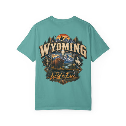 Wyoming Wild and Free Unisex Comfort Color 1717 Streetwear Graphic Tee